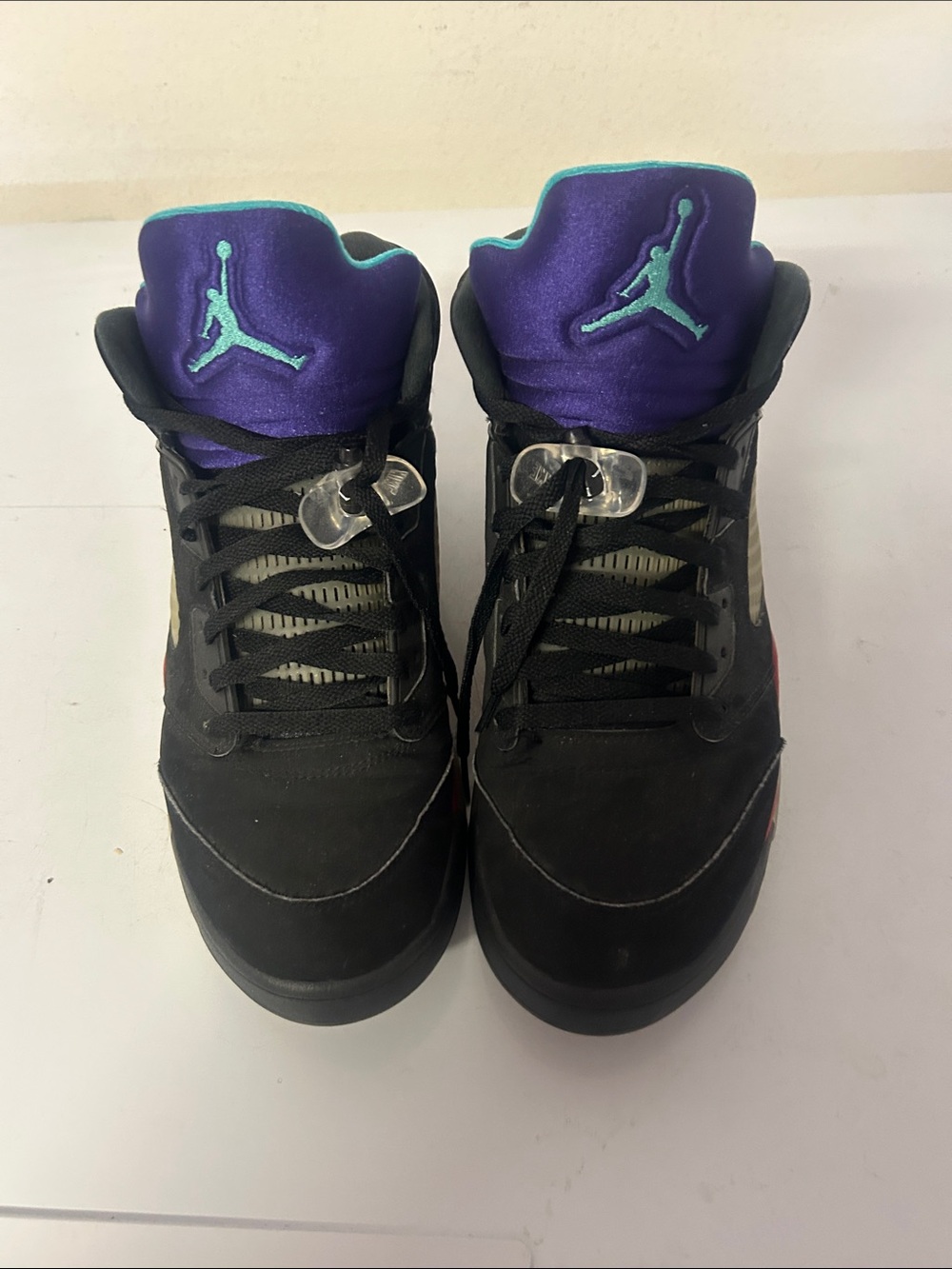Jordan Men’s Black Sneakers with Purple Tongue and Teal Jumpman